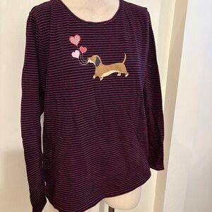 Talbots valentines dachshund striped heart balloon detail top size xl